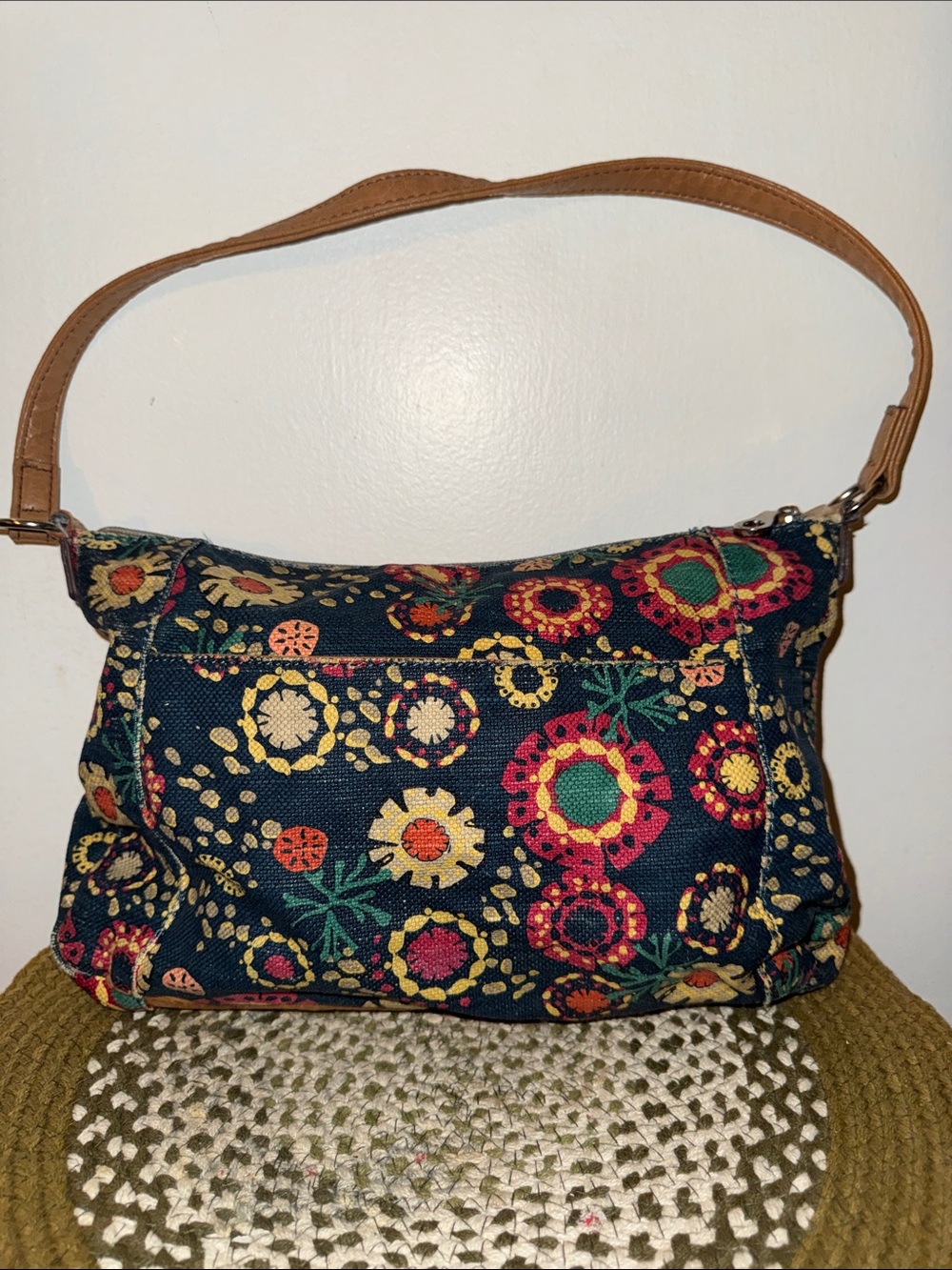 Boho Floral Print Tapestry Shoulder Bag Faux Leather Strap Purse